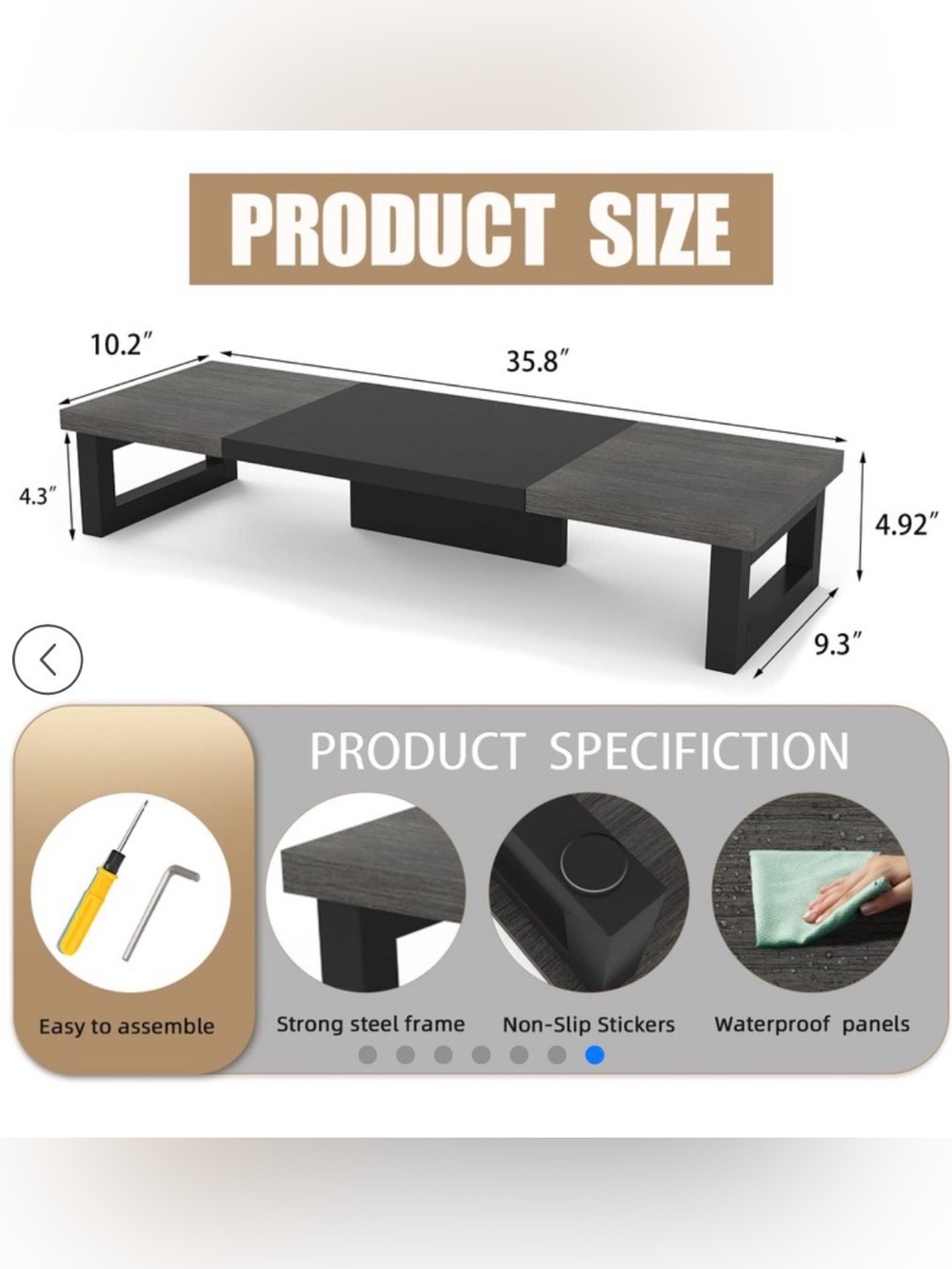 WESTREE Heavy Duty Dual Monitor Stand Riser, Wood and Steel - Picture 2 of 8